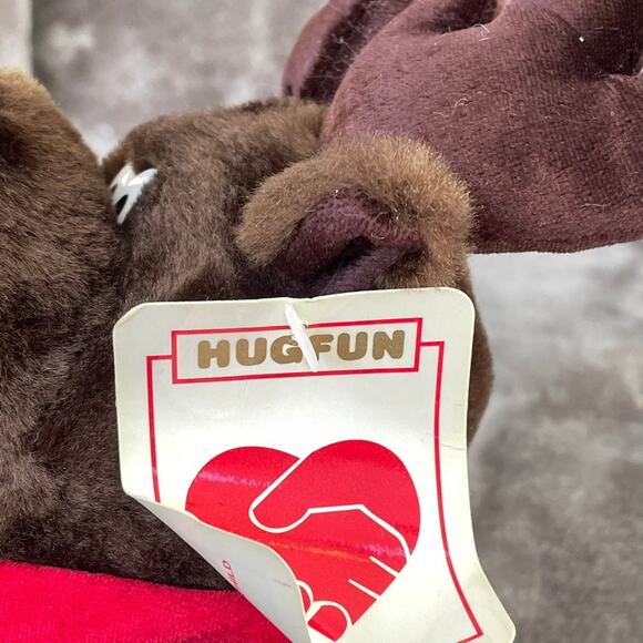 Vintage HugFun Moose Plush wearing Blue Tie with TAGS Reindeer Some Wear READ - Picture 9 of 13